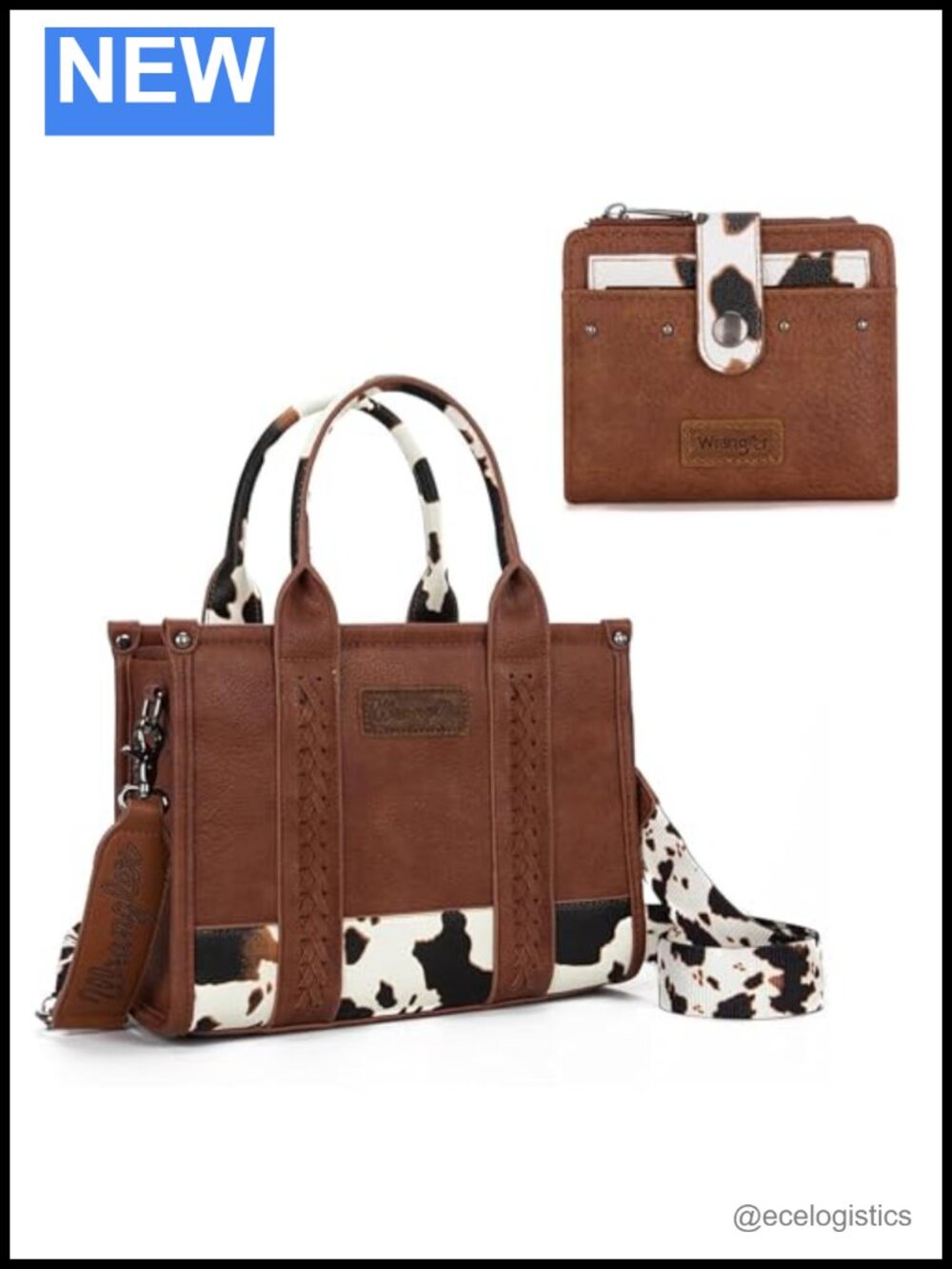 Cow Print Tote Bag with Matching Vegan Leather Wallets Set